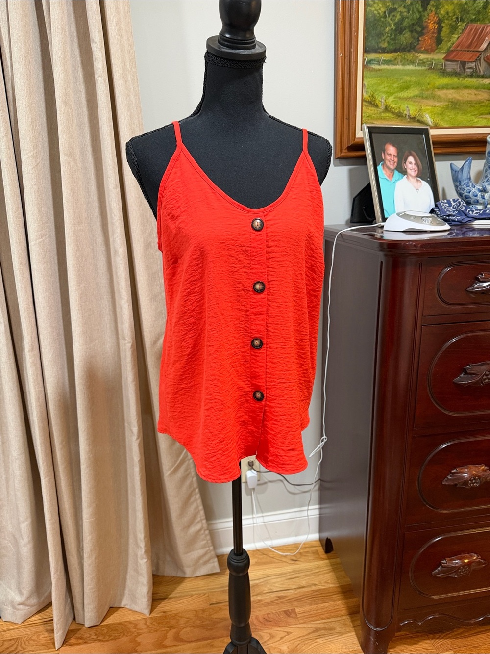 Red MTS size M Button-Front Spaghetti Strap Top